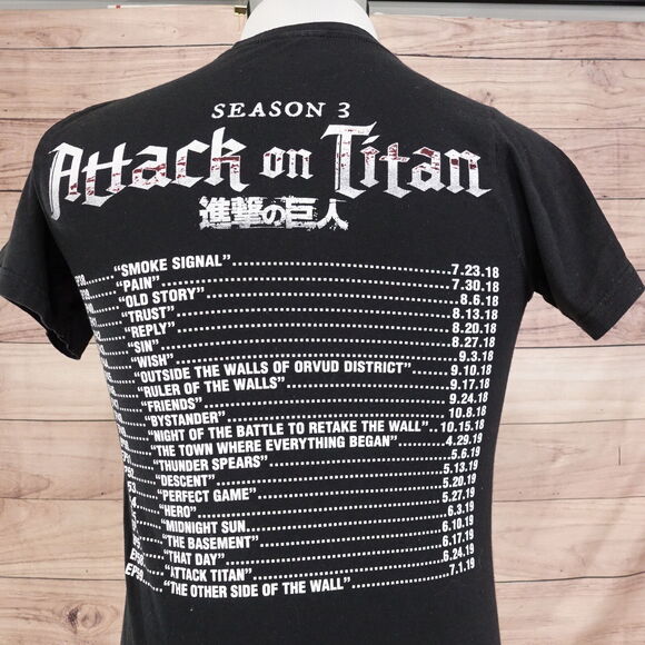 ATTACK ON TITAN SEASON 3 ANIME SHORT SLEEVE TV SHOW BLACK T-SHIRT SZ S - Picture 5 of 8